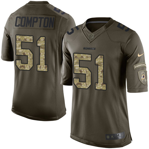 Men's Elite Will Compton Nike Jersey Green - #51 Salute to Service NFL Washington Redskins